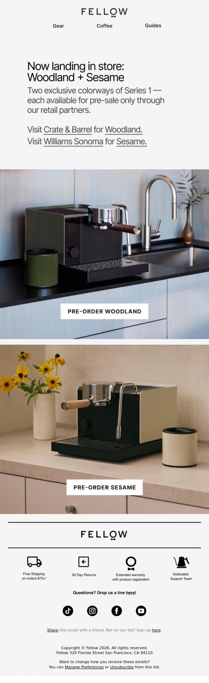 Email Design Inspiration from Fellow, Espresso Series 1 in new exclusive colors