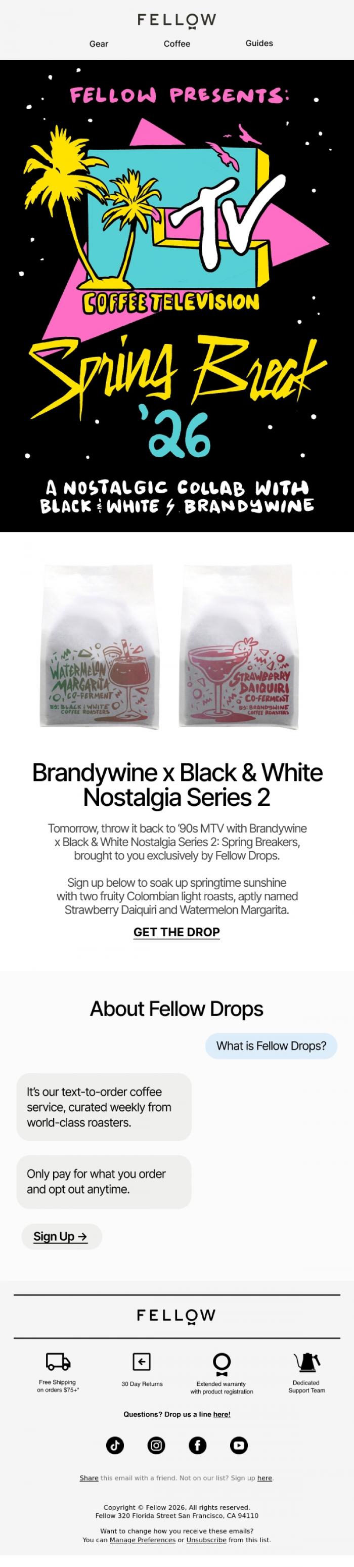 Email Design Inspiration from Fellow, Brandywine x Black + White Spring Breakers