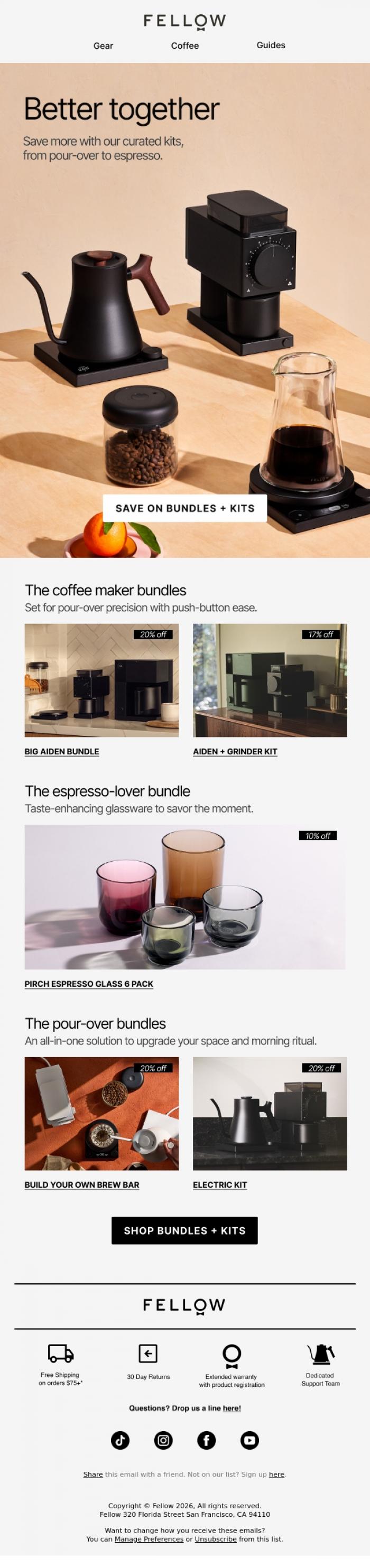 Email Design Inspiration from Fellow, Bundles with purpose, and savings