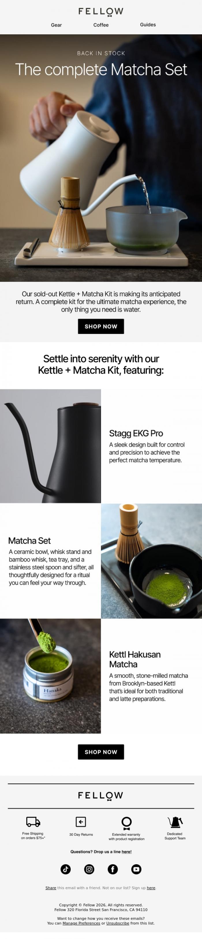 Email Design Inspiration from Fellow, Our best-selling Matcha Kit is back