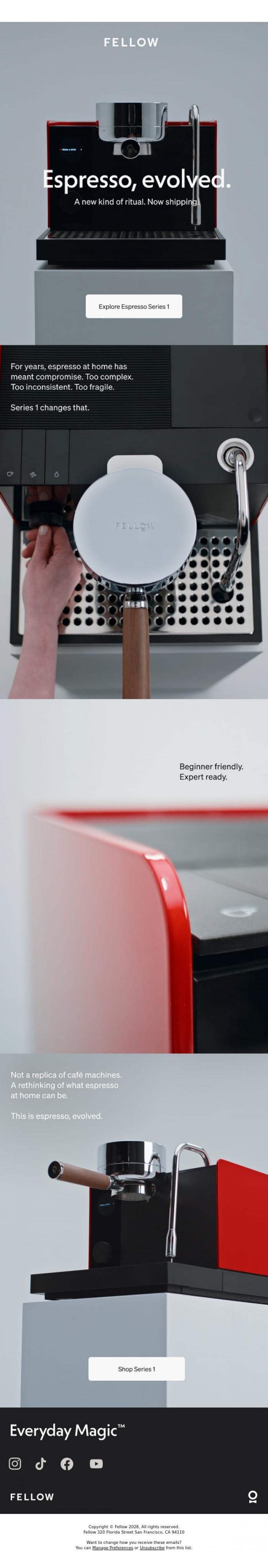 Email Design Inspiration from Fellow, The next evolution of home espresso