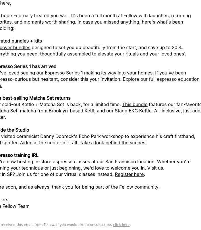 Email Design Inspiration from Fellow, Fellow News: The monthly update. In case you missed it.