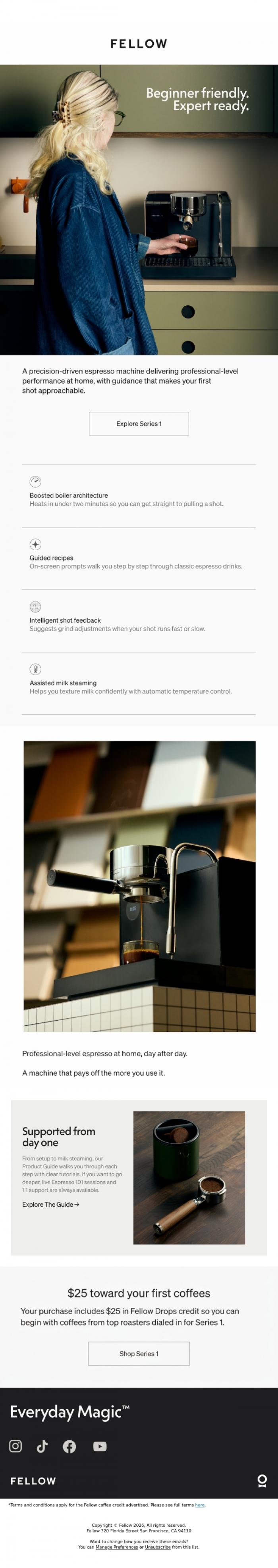 Email Design Inspiration from Fellow, What if espresso felt easier?