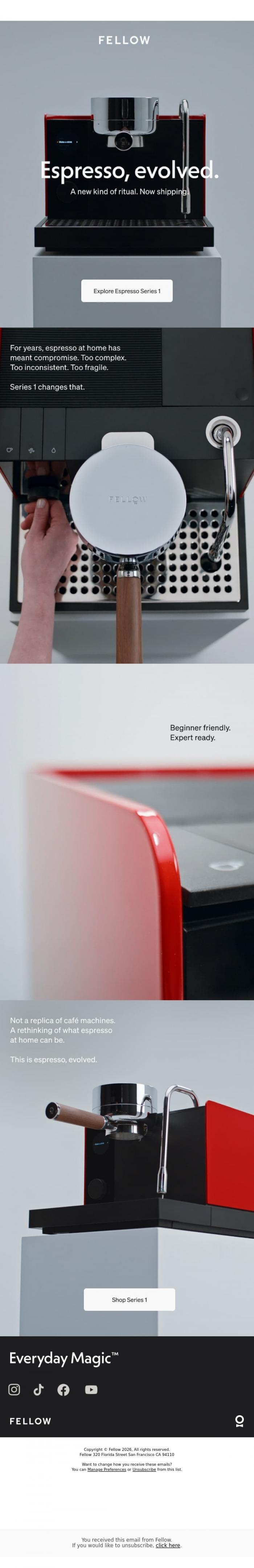 Email Design Inspiration from Fellow, Meet Series 1: Espresso, Evolved