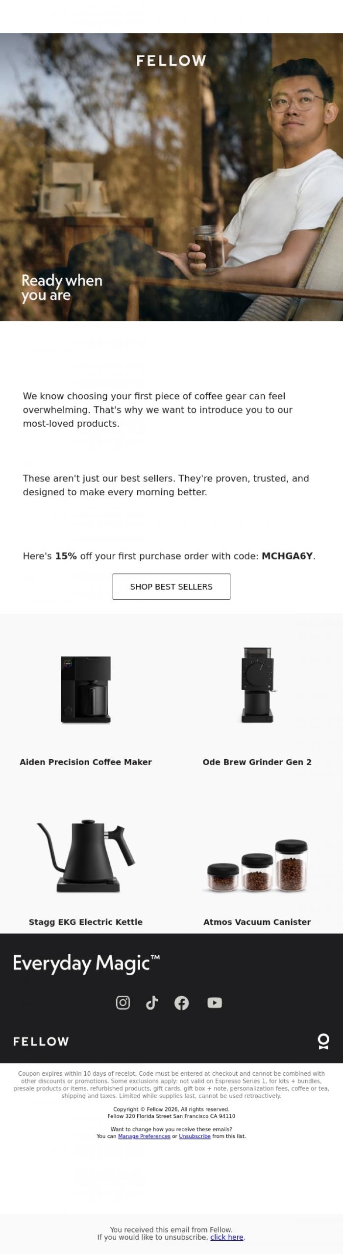 Email Design Inspiration from Fellow, Ready for Better Mornings? Save 15% on Top Picks