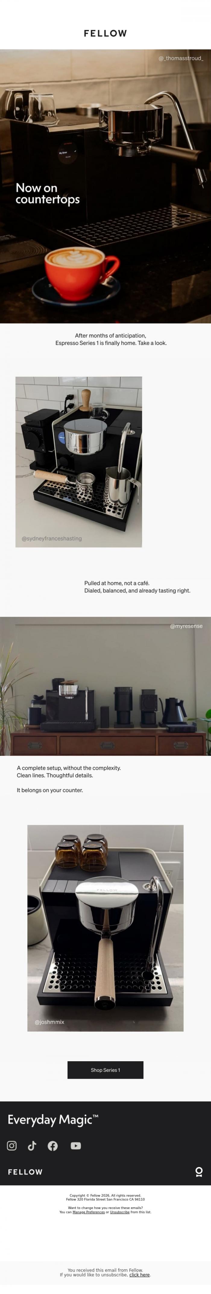 Email Design Inspiration from Fellow, Espresso Series 1 is finally home.