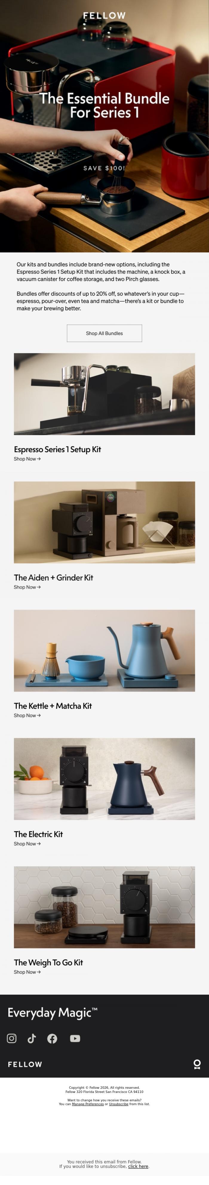 Email Design Inspiration from Fellow, Save $100 on the Espresso Series 1 Bundle