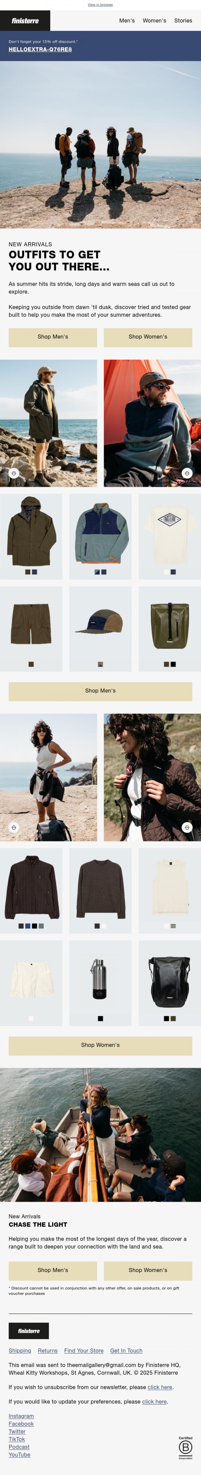 Email Design Inspiration from Finisterre, Gear To Keep You Outside All Day...