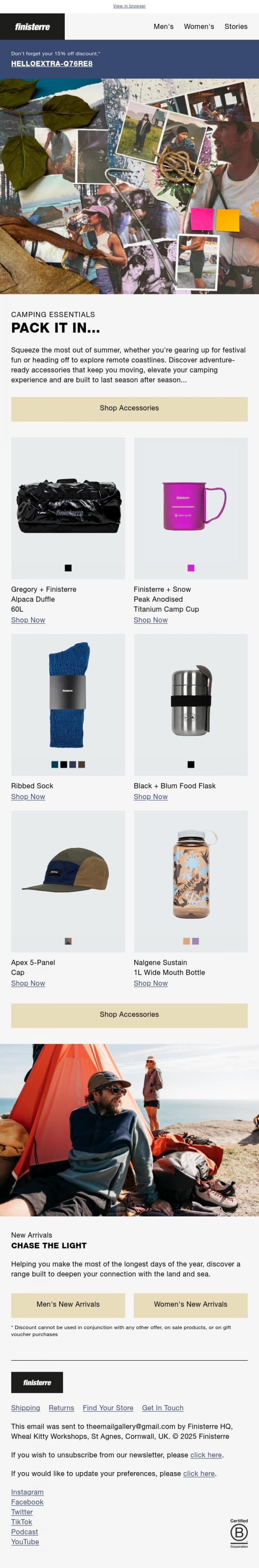 Email Design Inspiration from Finisterre, Pack It In...