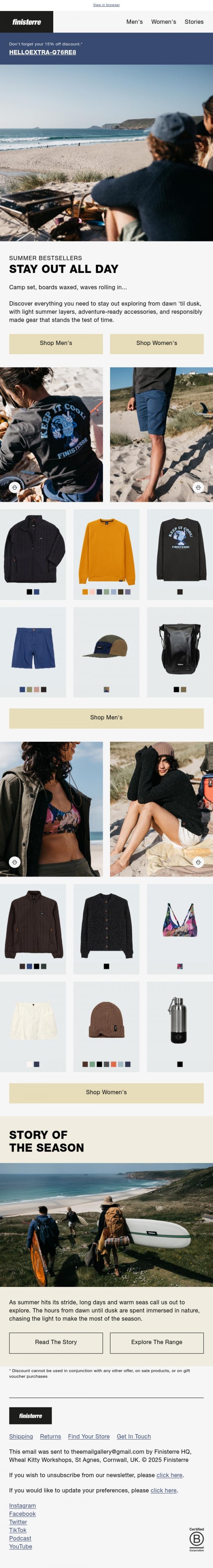 Email Design Inspiration from Finisterre, NEW: Outfits To Get You Out There