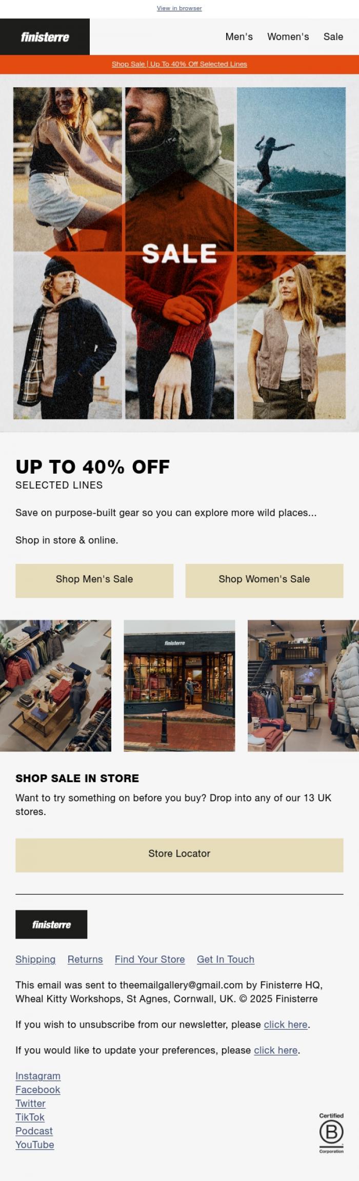 Email Design Inspiration from Finisterre, Sale | Now Live