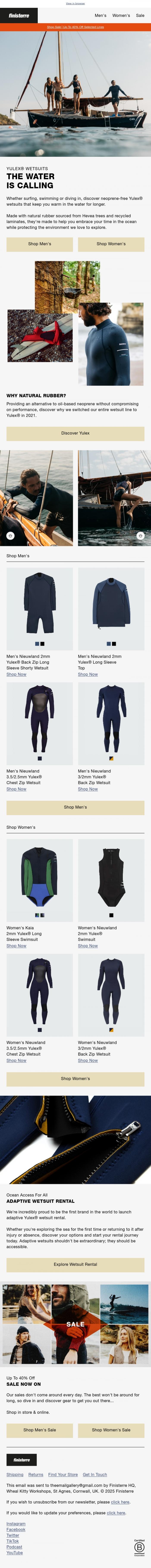 Email Design Inspiration from Finisterre,  Yulex&reg; Wetsuits To Keep You In The Water For Longer
