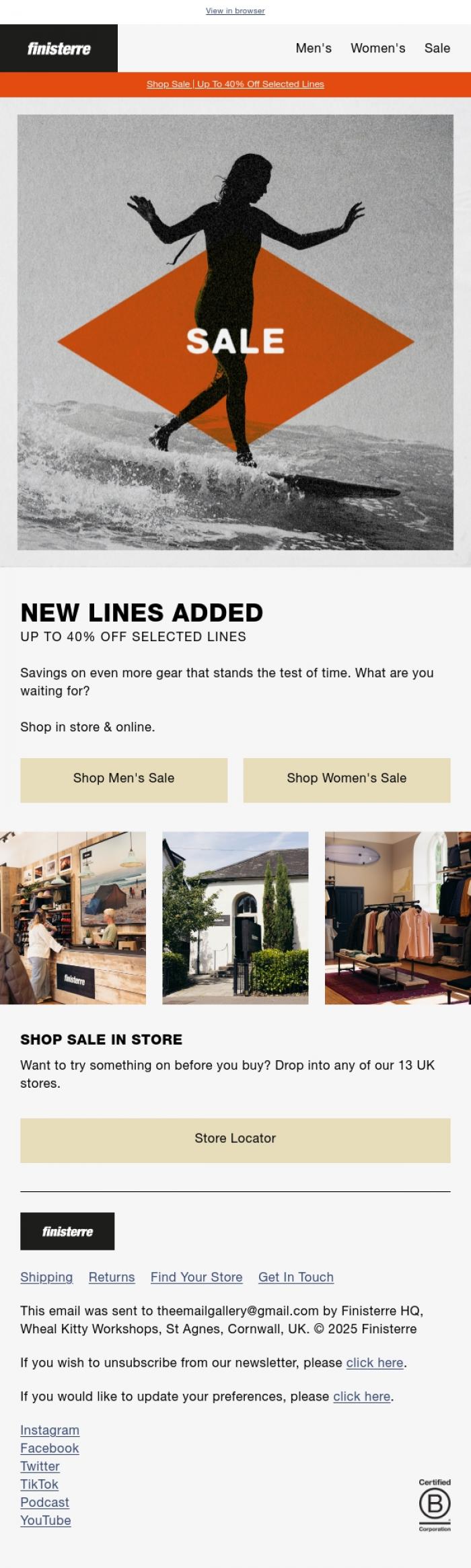 Email Design Inspiration from Finisterre, SALE | New Lines Added