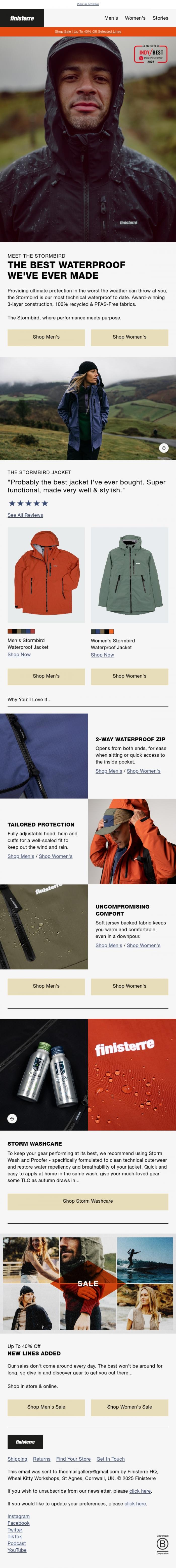 Email Design Inspiration from Finisterre, The Best Waterproof We've Ever Made