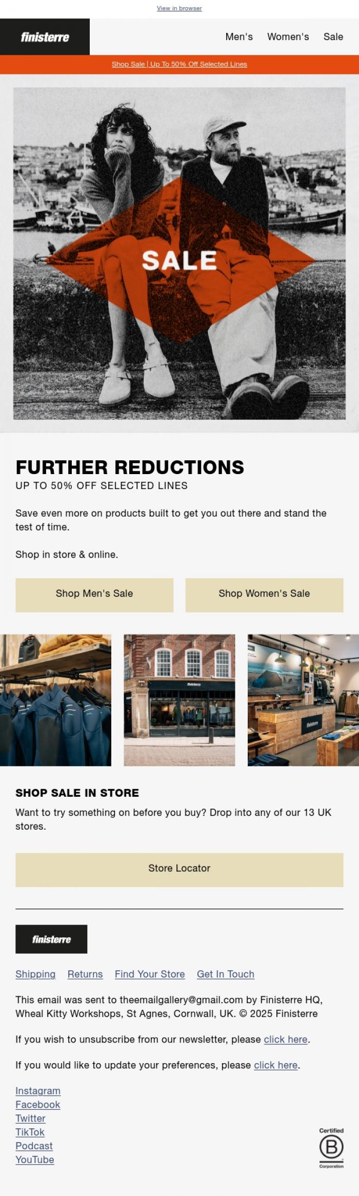 Email Design Inspiration from Finisterre, SALE | Further Reductions