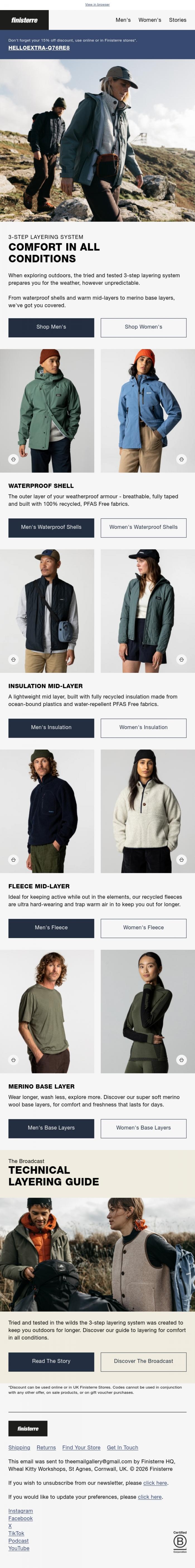 Email Design Inspiration from Finisterre, The 3-Step Layering System