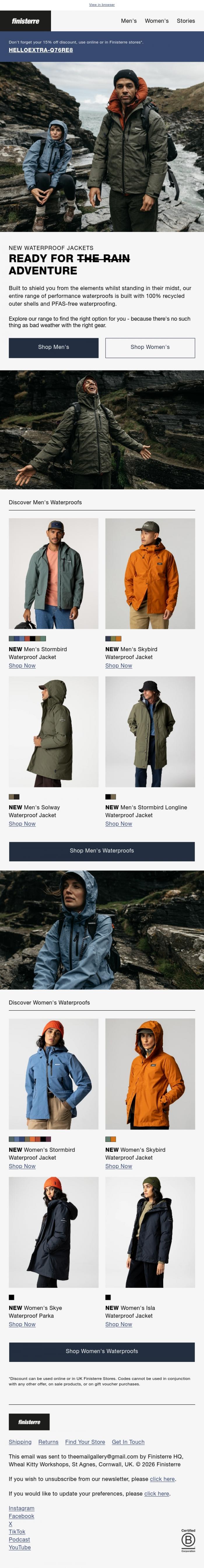 Email Design Inspiration from Finisterre, Be Ready For The Rain