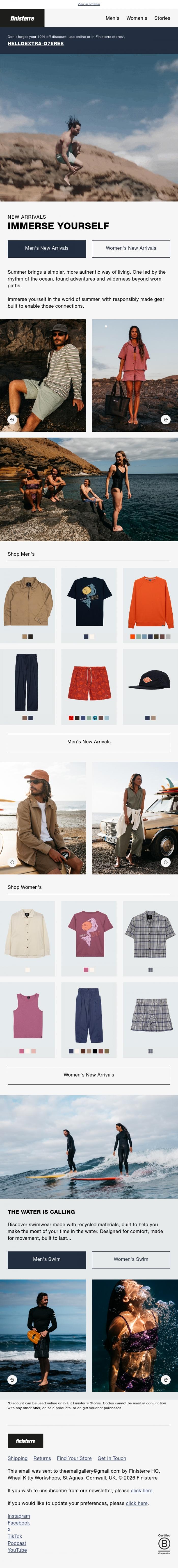 Email Design Inspiration from Finisterre, NEW Summer 2026 Range