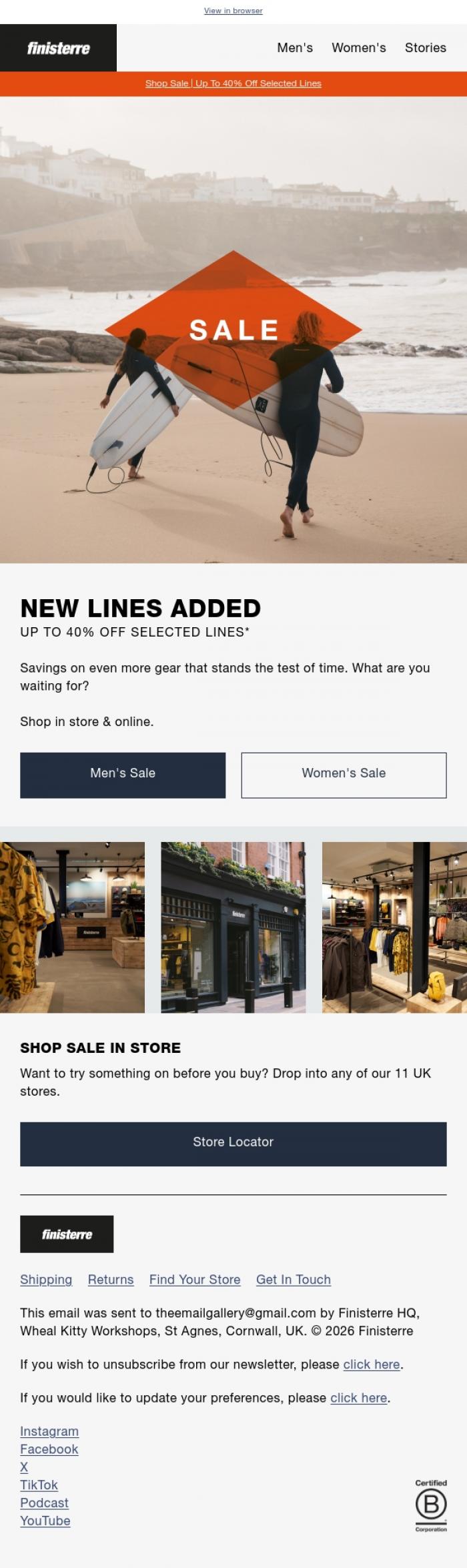 Email Design Inspiration from Finisterre, SALE | New Lines Added