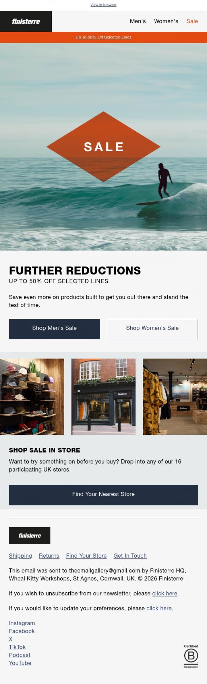 Email Design Inspiration from Finisterre, SALE | Further Reductions