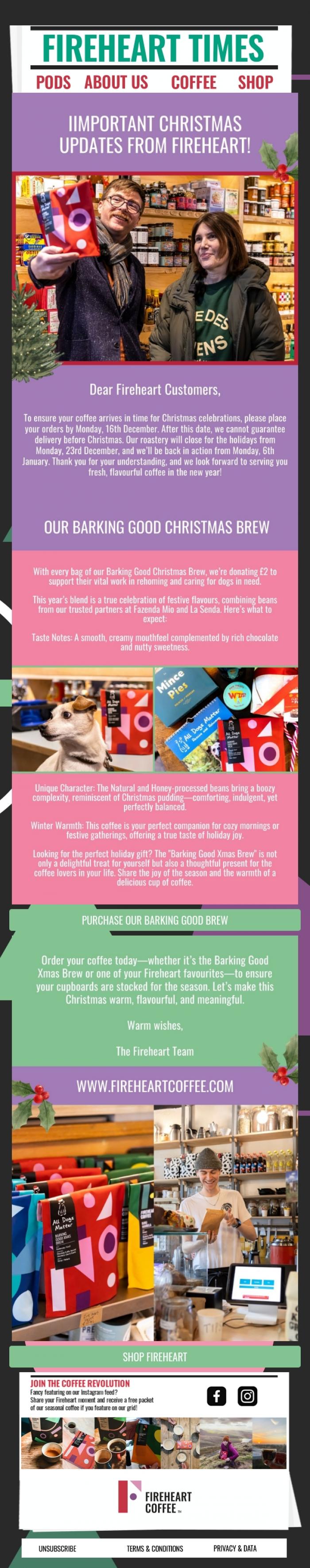 Email Design Inspiration from Fireheart Coffee, 🎄 Important Christmas Update from Fireheart! 🎁