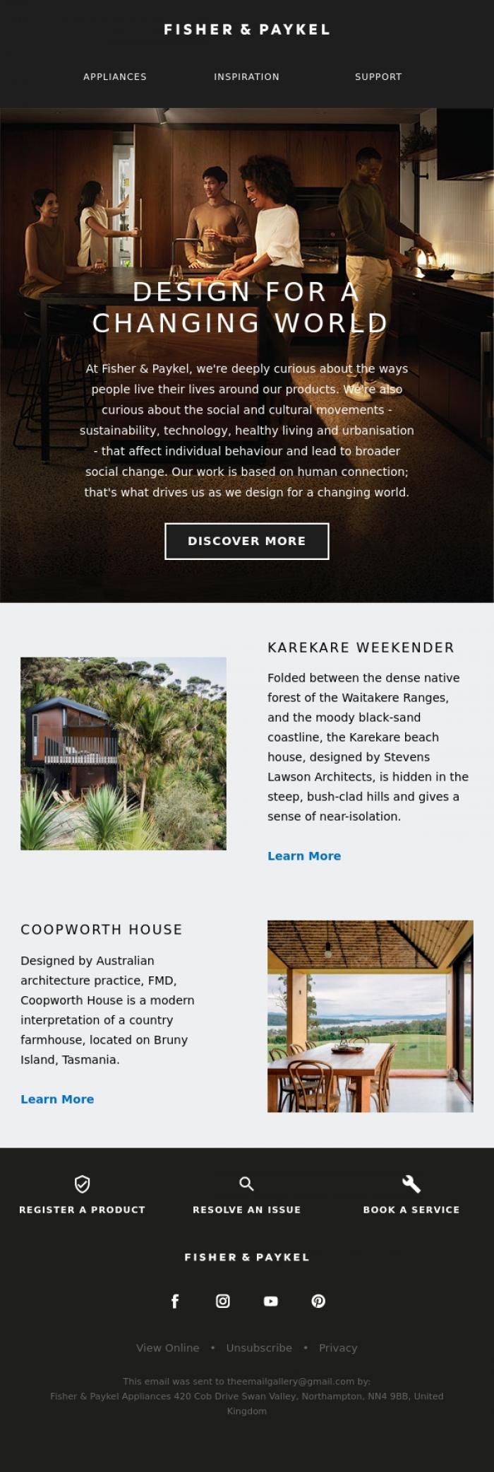 Email Design Inspiration from Fisher & Paykel Appliances, Design for a Changing World