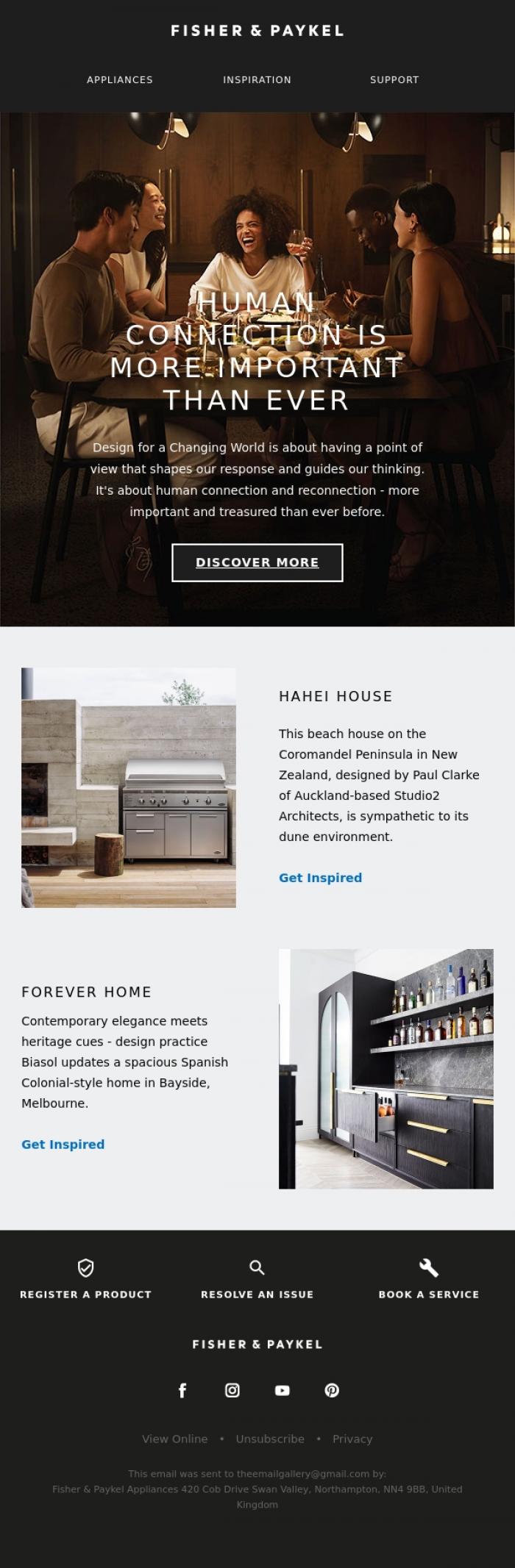 Email Design Inspiration from Fisher & Paykel Appliances, Human Connection Is More Important Than Ever