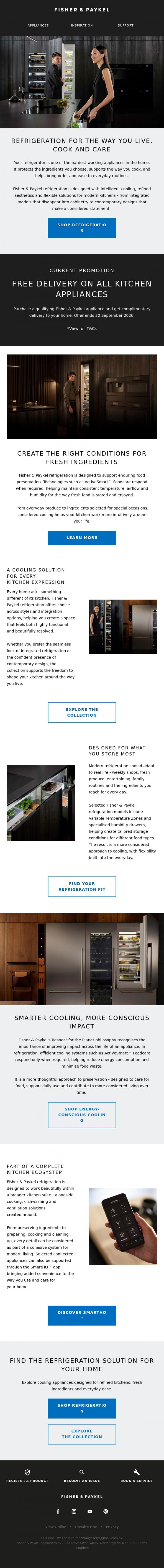 Email Design Inspiration from Fisher & Paykel Appliances, Refrigeration designed around the way you live