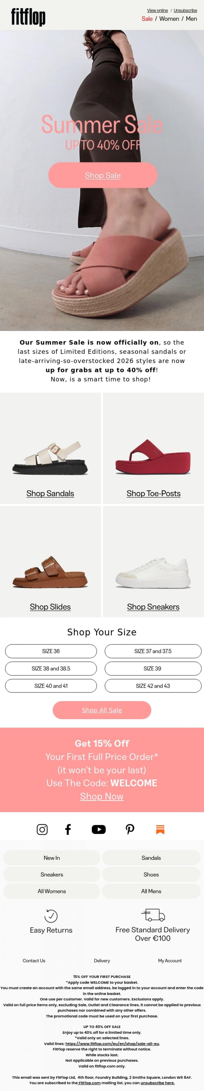 Email Design Inspiration from FitFlop, Sale Starts Now! Up To 40% Off