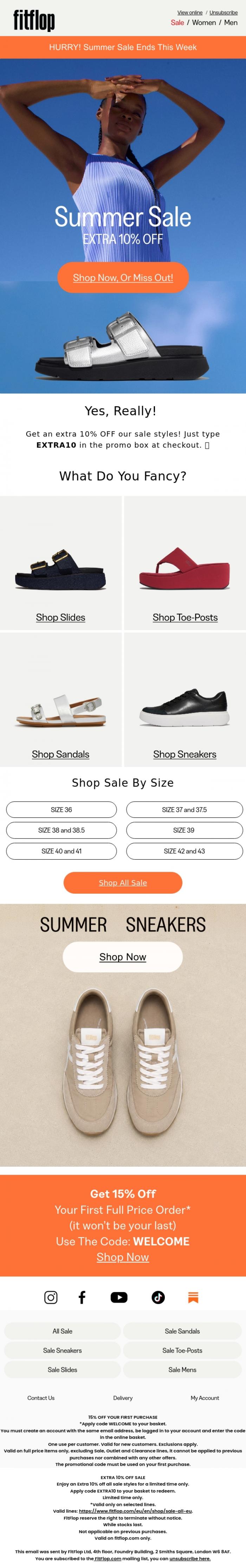 Email Design Inspiration from FitFlop, Take An Extra 10% Off Our SALE Styles  🛒