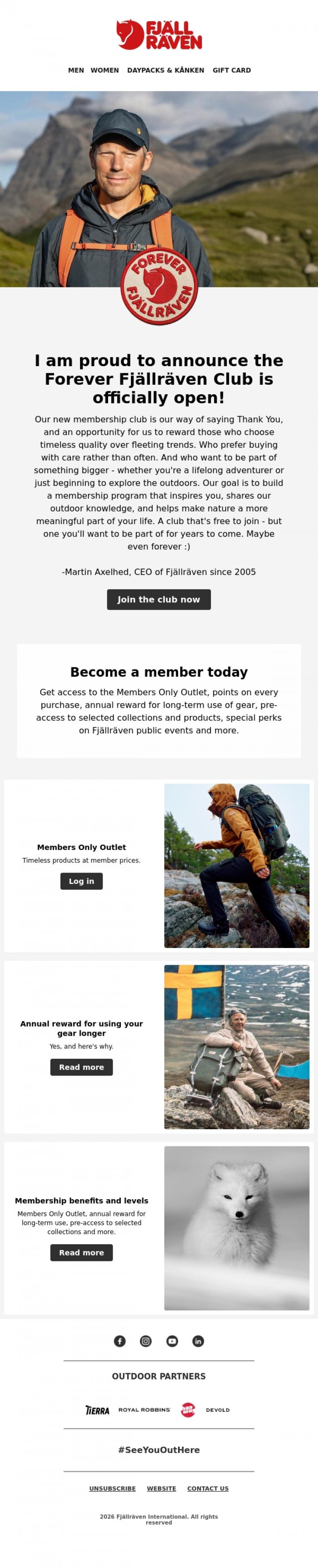 Email Design Inspiration from Fj&auml;llr&auml;ven, The Forever Fj&auml;llr&auml;ven Club is here!