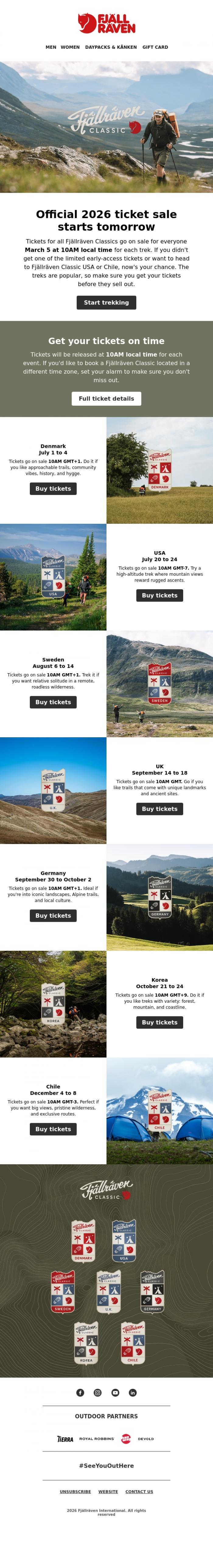 Email Design Inspiration from Fj&auml;llr&auml;ven, Book your trek tomorrow