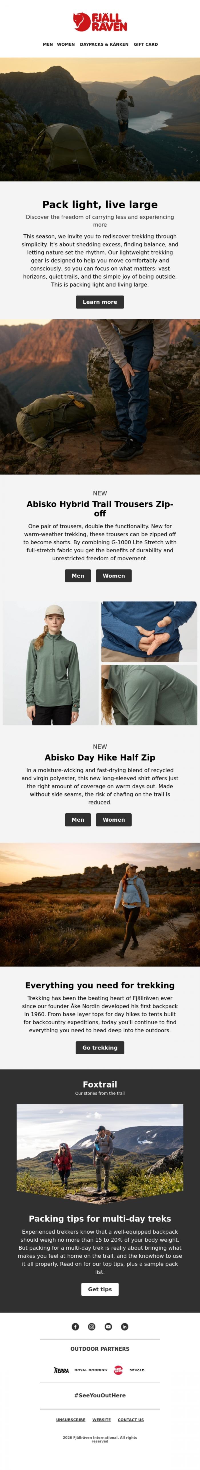 Email Design Inspiration from Fj&auml;llr&auml;ven, Pack light, live large