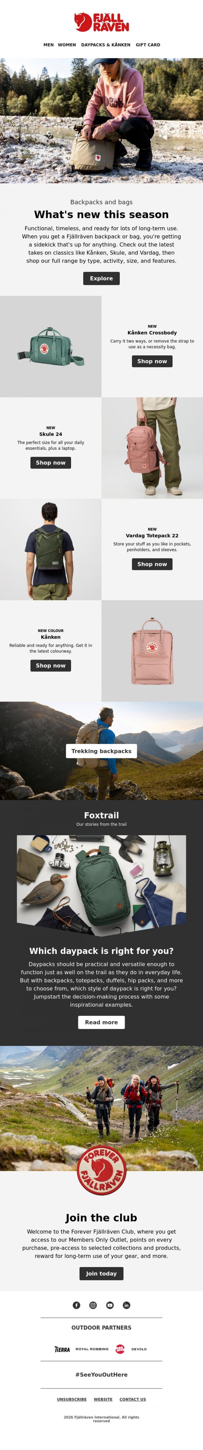 Email Design Inspiration from Fj&auml;llr&auml;ven, New in backpacks and bags