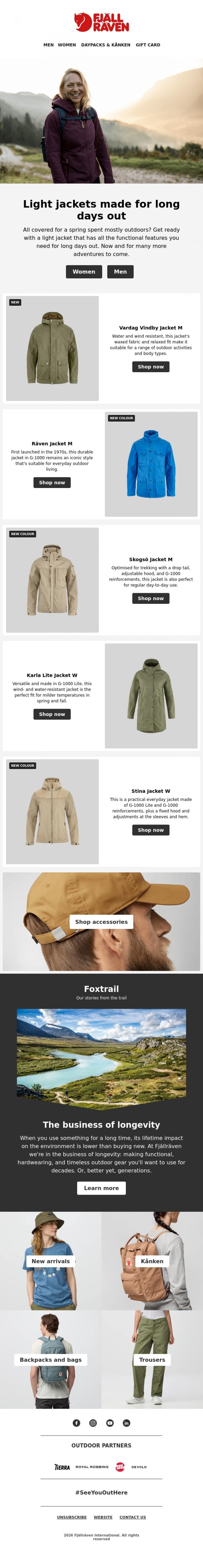 Email Design Inspiration from Fj&auml;llr&auml;ven, Light spring jackets