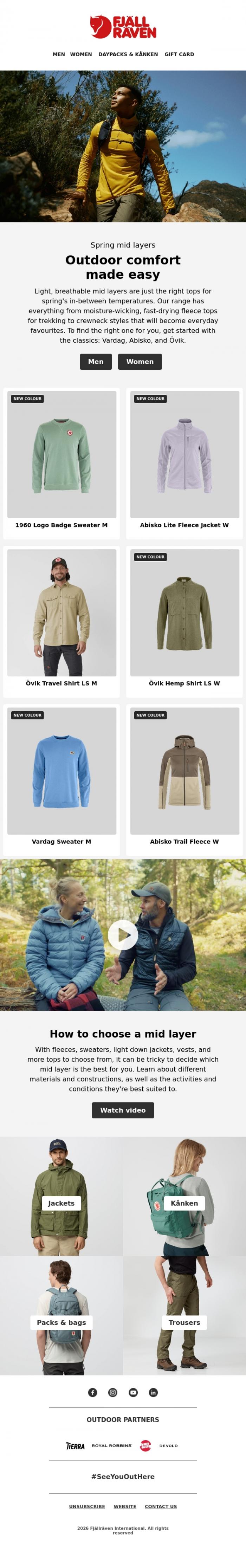 Email Design Inspiration from Fj&auml;llr&auml;ven, Essential tops for spring