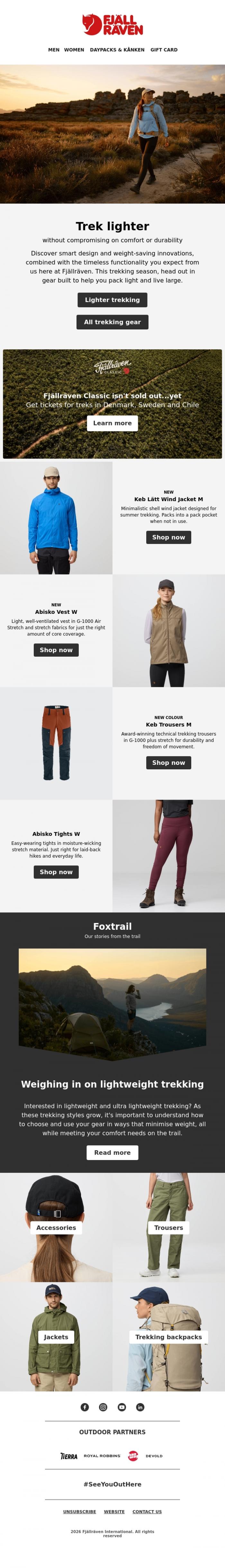 Email Design Inspiration from Fj&auml;llr&auml;ven, Trek lighter this season