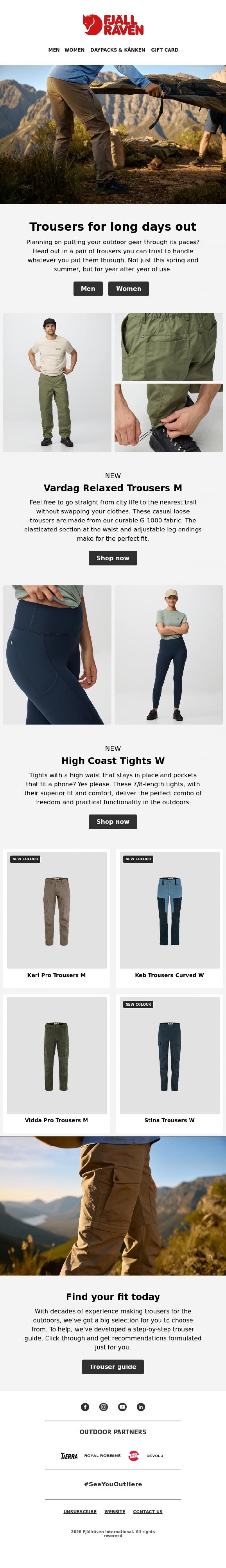 Email Design Inspiration from Fj&auml;llr&auml;ven, Trousers for long days out