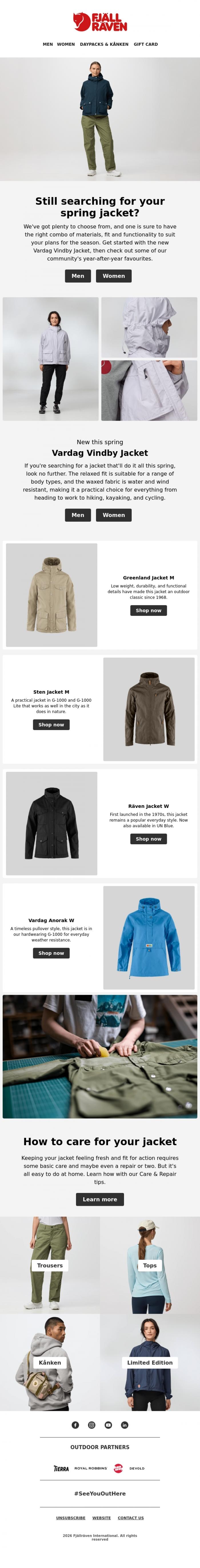 Email Design Inspiration from Fj&auml;llr&auml;ven, New Vardag Vindby Jacket