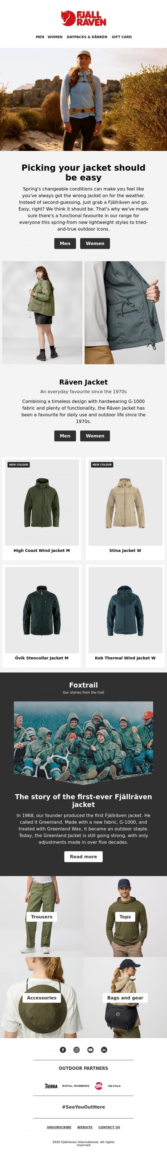 Email Design Inspiration from Fj&auml;llr&auml;ven, Always wear the right jacket
