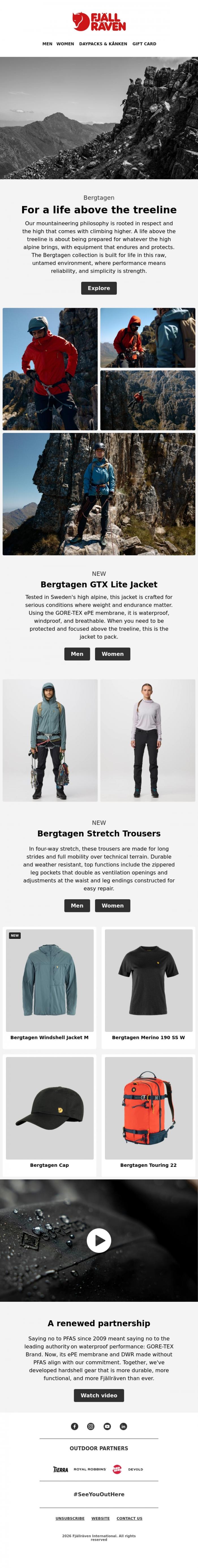 Email Design Inspiration from Fj&auml;llr&auml;ven, For a life above the treeline