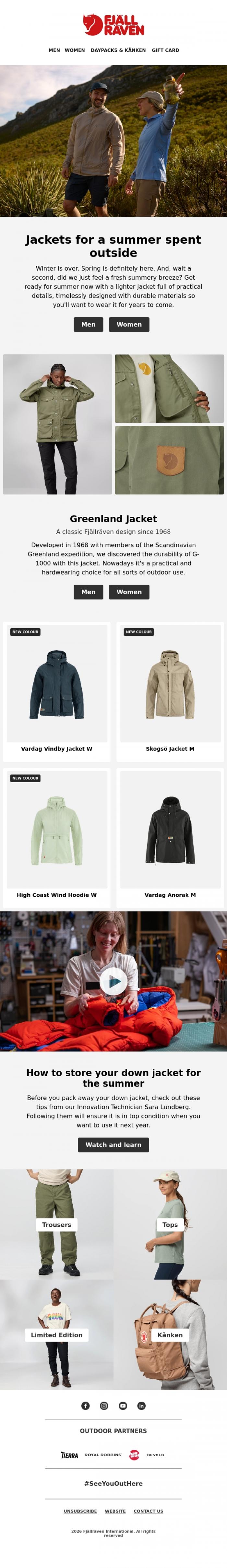 Email Design Inspiration from Fj&auml;llr&auml;ven, Get into summer jackets