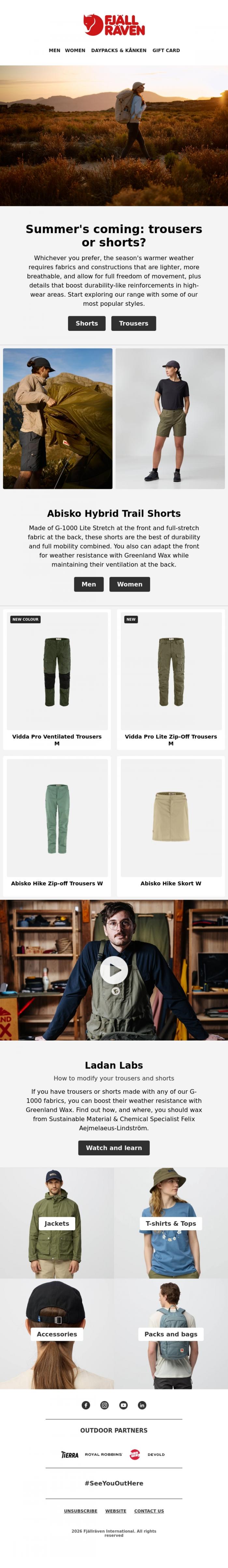 Email Design Inspiration from Fj&auml;llr&auml;ven, Trousers or shorts?