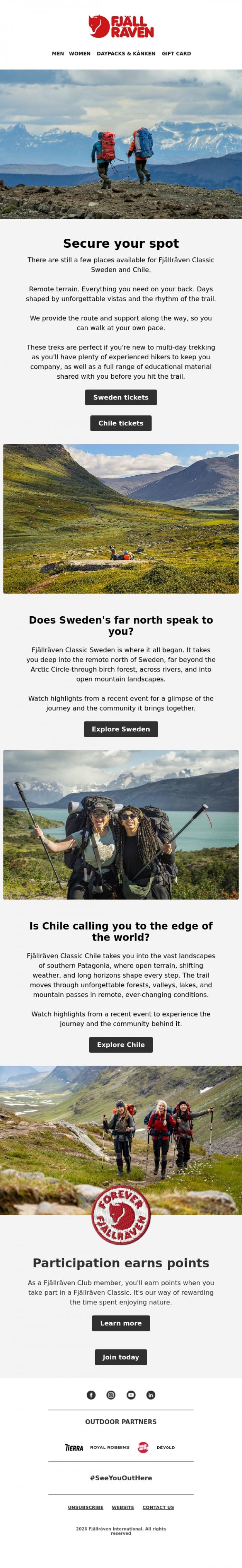 Email Design Inspiration from Fj&auml;llr&auml;ven, There's still time to join the trail
