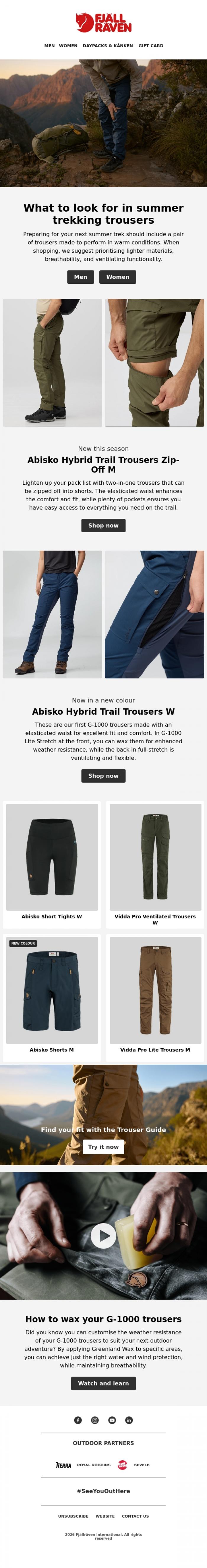 Email Design Inspiration from Fj&auml;llr&auml;ven, Trousers for your summer treks
