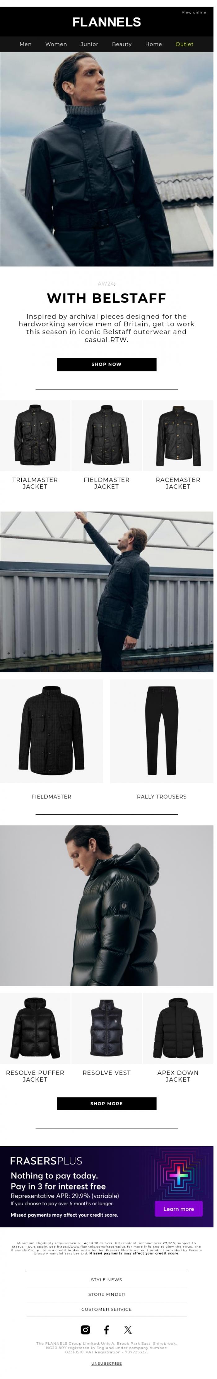 Email Design Inspiration from FLANNELS, AW24 with Belstaff