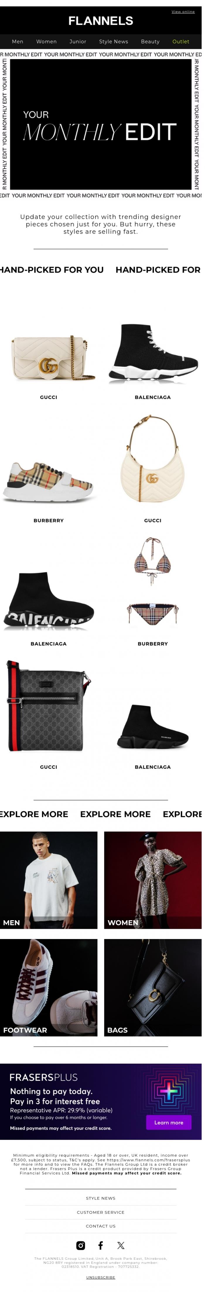 Email Design Inspiration from FLANNELS, Your monthly edit has landed