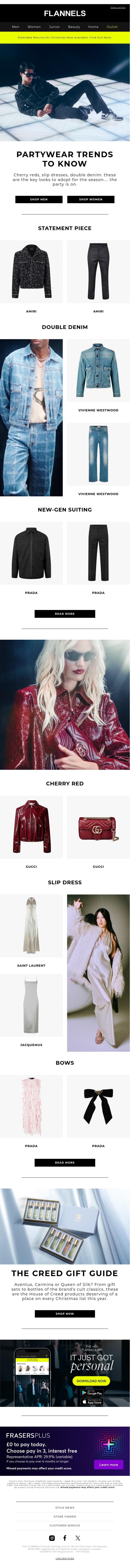 Email Design Inspiration from FLANNELS, The partywear trends to know