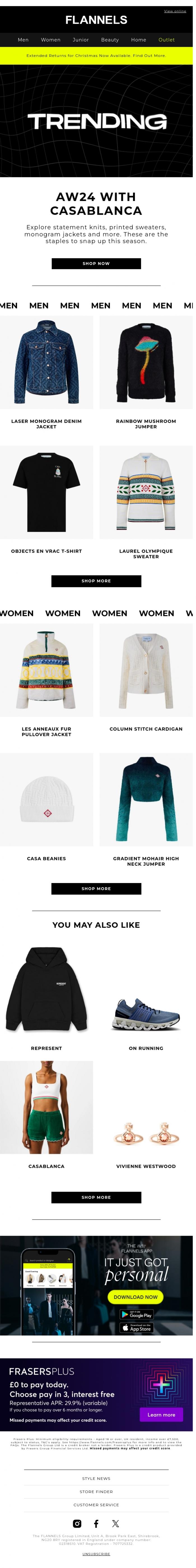 Email Design Inspiration from FLANNELS, Trending now: Casablanca