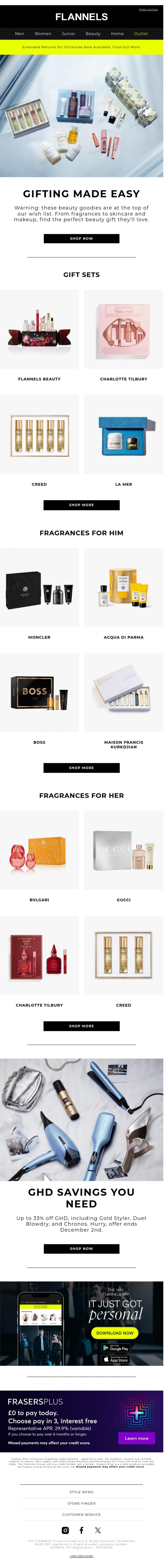 Email Design Inspiration from FLANNELS, Your beauty gift guide